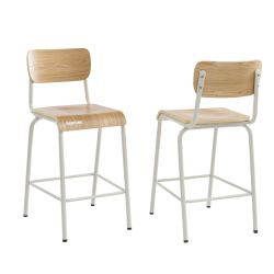 Set di 2 sedie da bar PANTONE beige sabbia e impiallacciatura di frassino con gambe in metallo