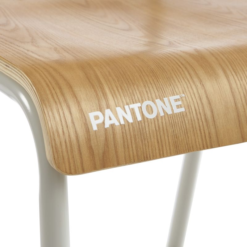 Set di 2 sedie da bar PANTONE beige sabbia e impiallacciatura di frassino con gambe in metallo