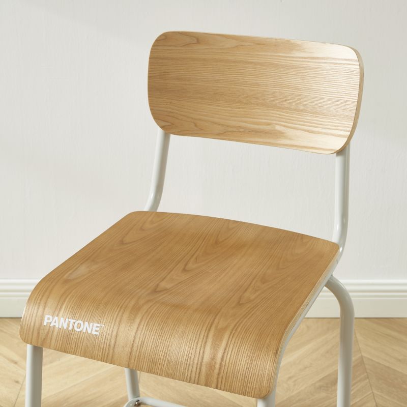 Set di 2 sedie da bar PANTONE beige sabbia e impiallacciatura di frassino con gambe in metallo