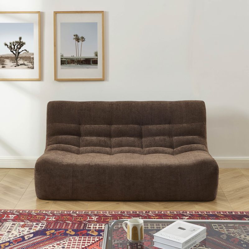 Ensemble banquette et chauffeuse JANIS modulable 3 places tissu chenille marron