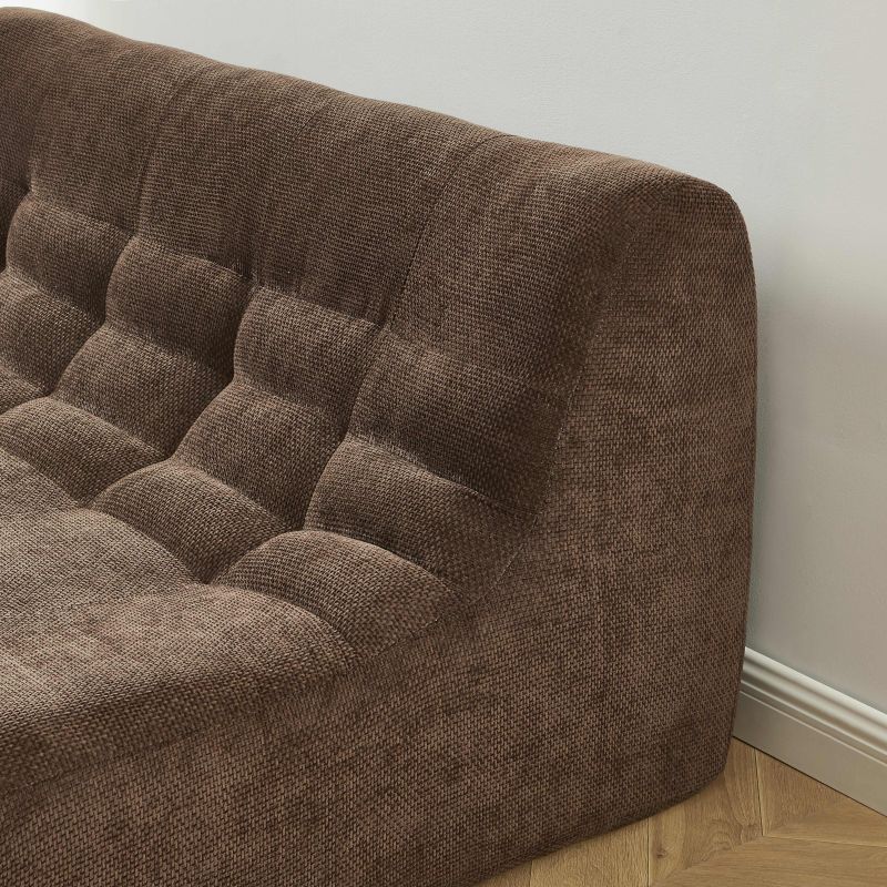Ensemble banquette et chauffeuse JANIS modulable 3 places tissu chenille marron