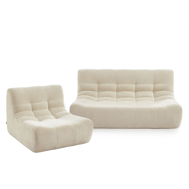 Modulares 3-Sitzer-Set JANIS mit Bank und Sessel, ecrufarbener Chenille-Stoff