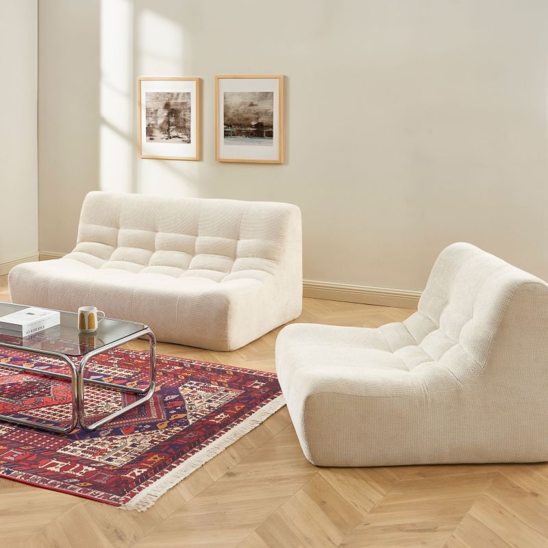 Modulares 3-Sitzer-Set JANIS mit Bank und Sessel, ecrufarbener Chenille-Stoff