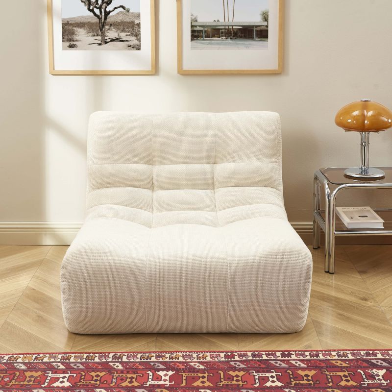 Modulares 3-Sitzer-Set JANIS mit Bank und Sessel, ecrufarbener Chenille-Stoff