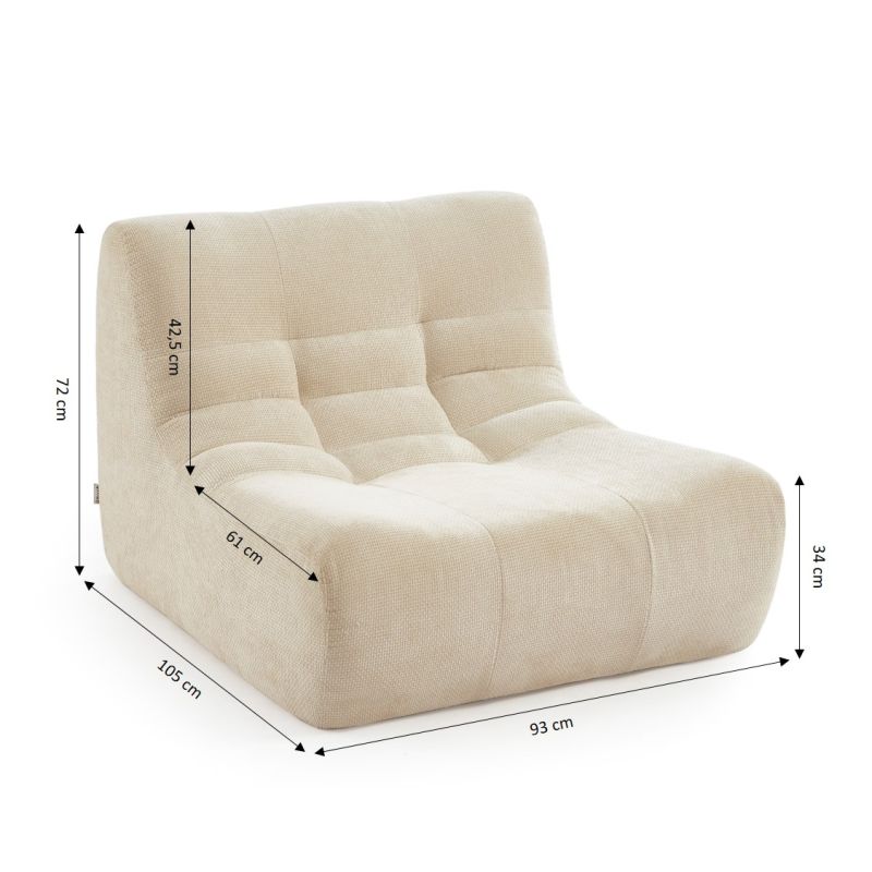 Modulares 3-Sitzer-Set JANIS mit Bank und Sessel, ecrufarbener Chenille-Stoff