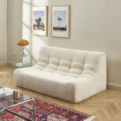 Modulares 3-Sitzer-Set JANIS mit Bank und Sessel, ecrufarbener Chenille-Stoff