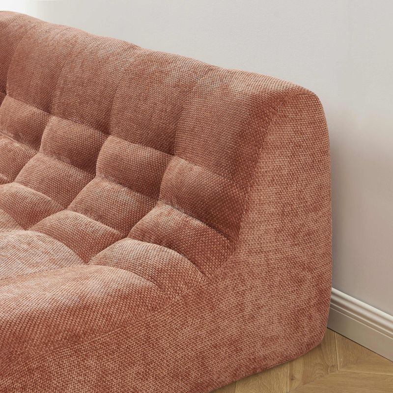 Set divano e poltrona JANIS modulabile 3 posti in tessuto ciniglia terracotta