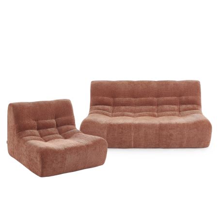 Set divano e poltrona JANIS modulabile 3 posti in tessuto ciniglia terracotta