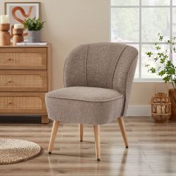 Sessel TIVOLI aus taupefarbenem Bouclé-Stoff