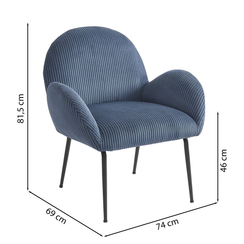 Sessel GINA aus blauem Cord