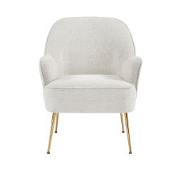 Sessel MARCELINO aus weißem Bouclé-Stoff mit goldenem Gestell
