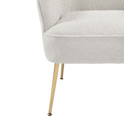 Sessel MARCELINO aus weißem Bouclé-Stoff mit goldenem Gestell