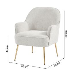 Sessel MARCELINO aus weißem Bouclé-Stoff mit goldenem Gestell