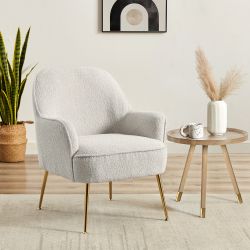 Sessel MARCELINO aus weißem Bouclé-Stoff mit goldenem Gestell