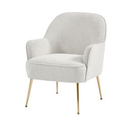 Sessel MARCELINO aus weißem Bouclé-Stoff mit goldenem Gestell