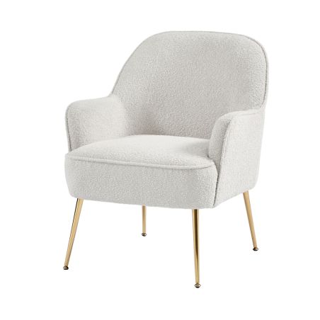 Poltrona MARCELINO in tessuto bouclé bianco con base dorata