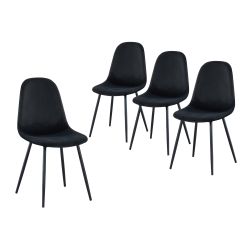 Set di 4 sedie LENA in velluto nero con gambe in metallo nero