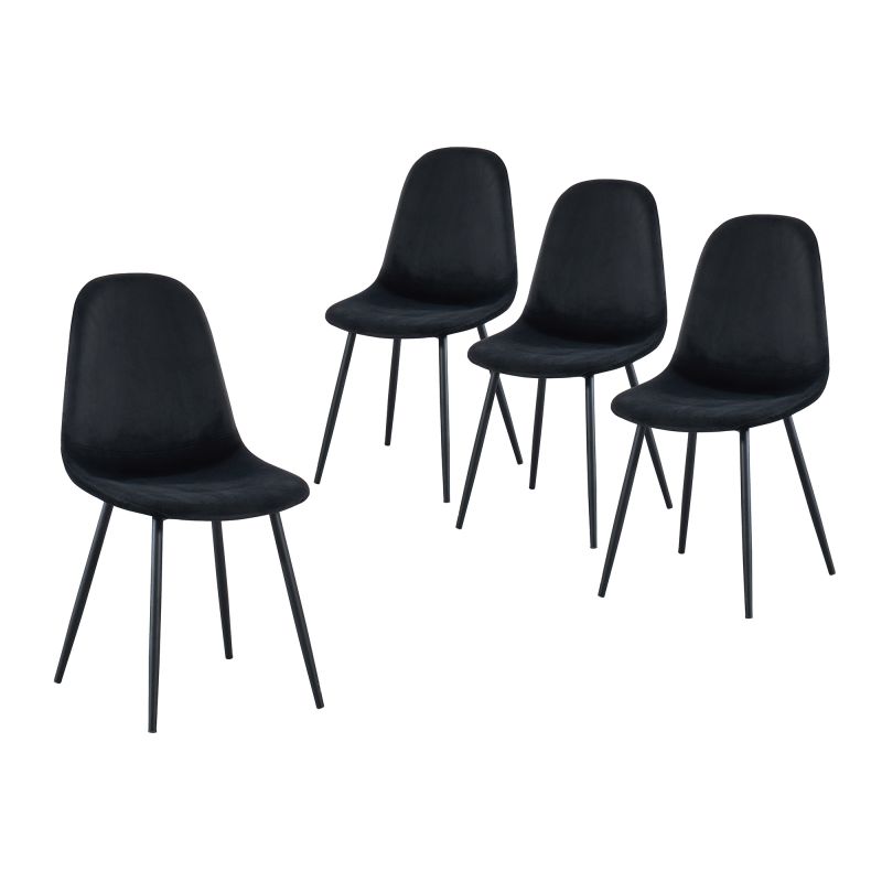 Set di 4 sedie LENA in velluto nero con gambe in metallo nero