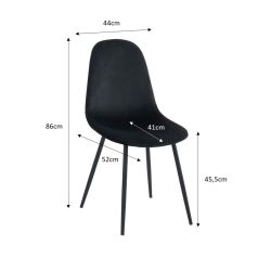 Set di 4 sedie LENA in velluto nero con gambe in metallo nero