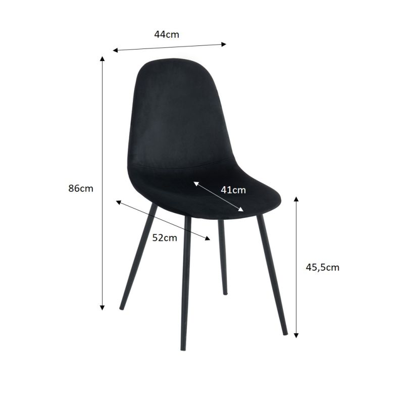 Set di 4 sedie LENA in velluto nero con gambe in metallo nero