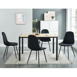 Set di 4 sedie LENA in velluto nero con gambe in metallo nero