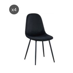 Set di 4 sedie LENA in velluto nero con gambe in metallo nero