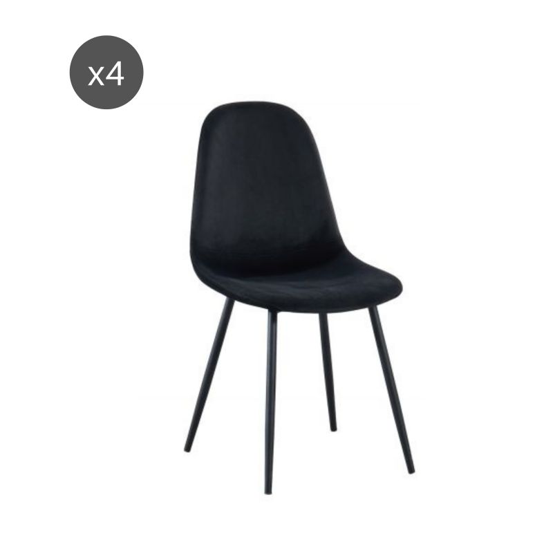 Set di 4 sedie LENA in velluto nero con gambe in metallo nero