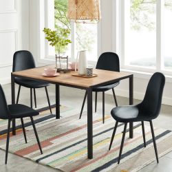 Set di 4 sedie LENA in velluto nero con gambe in metallo nero