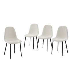 Set di 4 sedie LENA in tessuto bouclé écru con gambe in metallo nero