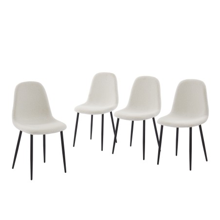 4er-Set Stühle LENA aus ecrufarbenem Bouclé mit schwarzen Metallbeinen