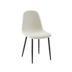 Set di 4 sedie LENA in tessuto bouclé écru con gambe in metallo nero