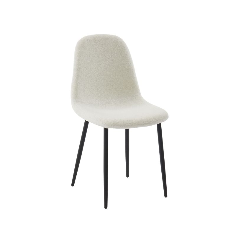 Set di 4 sedie LENA in tessuto bouclé écru con gambe in metallo nero
