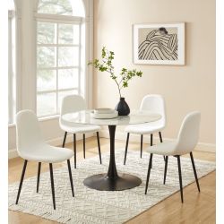 Set di 4 sedie LENA in tessuto bouclé écru con gambe in metallo nero