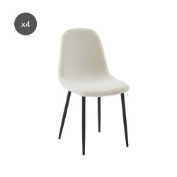 Set di 4 sedie LENA in tessuto bouclé écru con gambe in metallo nero