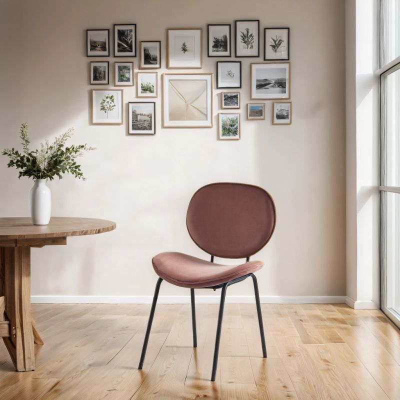 Lot de 2 chaises SHEILA velours rose pieds métal noir