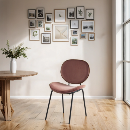 Lot de 2 chaises SHEILA velours rose pieds métal noir