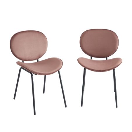 Set mit 2 Stühlen SHEILA aus rosa Samt mit schwarzen Metallbeinen