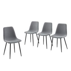 Lot de 4 chaises ESTELLE tissu gris clair pieds métal noir
