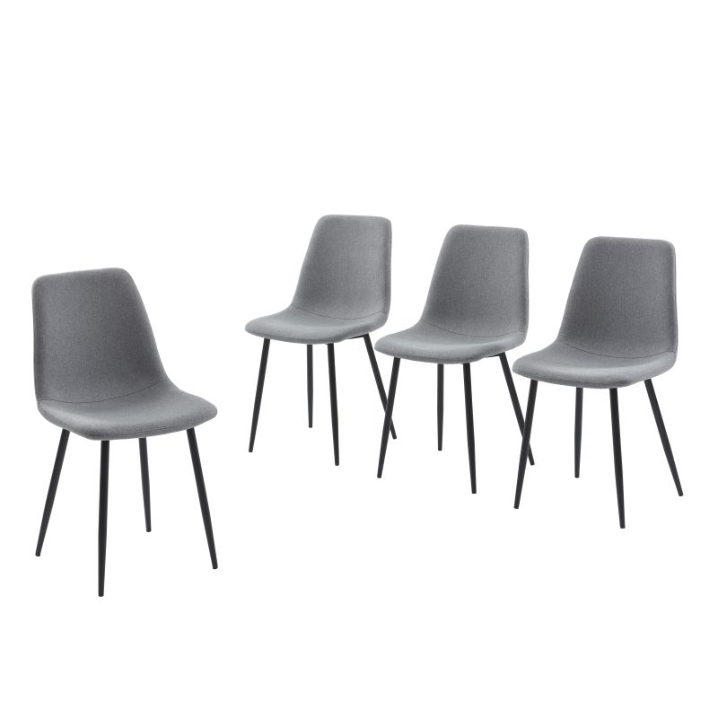 Lot de 4 chaises ESTELLE tissu gris clair pieds métal noir