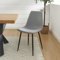 Lot de 4 chaises ESTELLE tissu gris clair pieds métal noir