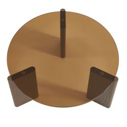 Tavolino OLIE in vetro temperato color caramello e impiallacciatura noce 75 cm