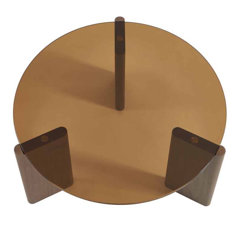 Tavolino OLIE in vetro temperato color caramello e impiallacciatura noce 75 cm