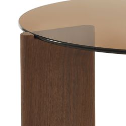 Tavolino OLIE in vetro temperato color caramello e impiallacciatura noce 75 cm