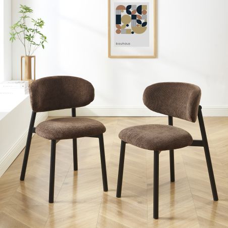 Set mit 2 Stühlen CIARA aus braunem Bouclé mit schwarzen Metallbeinen