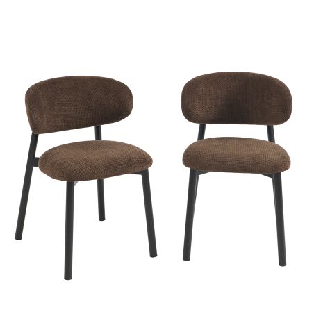 Set mit 2 Stühlen CIARA aus braunem Bouclé mit schwarzen Metallbeinen