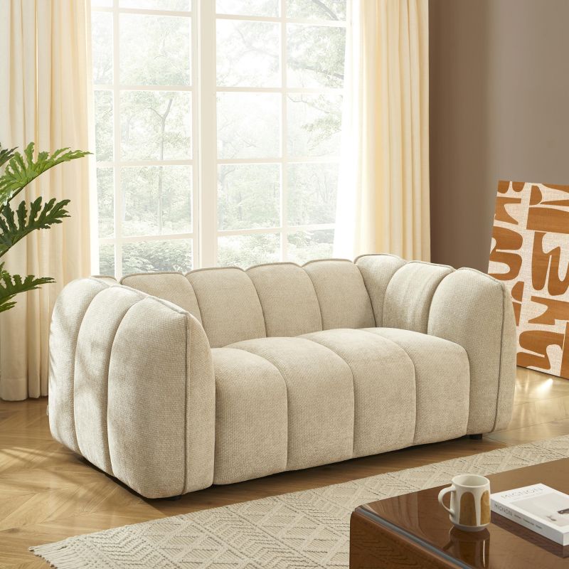 Gerades Sofa MATILDA 2-Sitzer mit beigem Chenille-Stoff