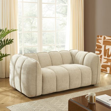 Divano lineare MATILDA 2 posti in tessuto ciniglia beige