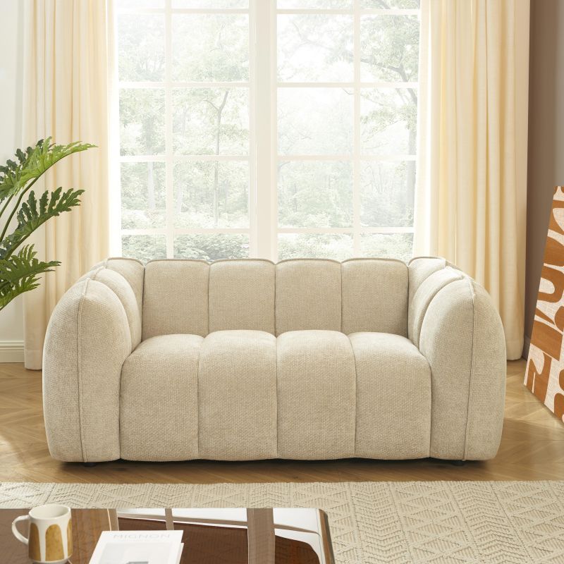 Gerades Sofa MATILDA 2-Sitzer mit beigem Chenille-Stoff