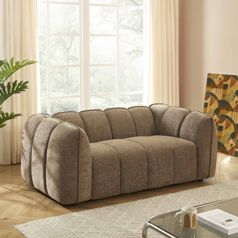 Gerades Sofa MATILDA 2-Sitzer mit braunem Chenille-Stoff