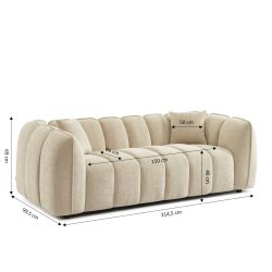 Divano lineare MATILDA 3 posti in tessuto ciniglia beige